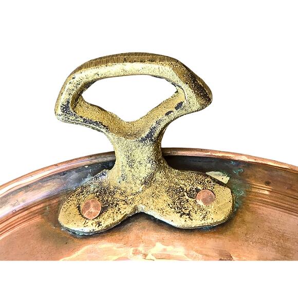 Solid Copper French Escargot Pan Egg Poacher Decorative Brass Handle Mid Century - Picture 8 of 13